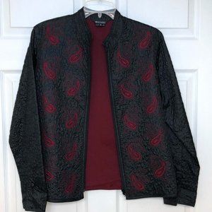 Multiples Black w/Red Paisley-inspired Embroidery Zip-up Lined Jacket M